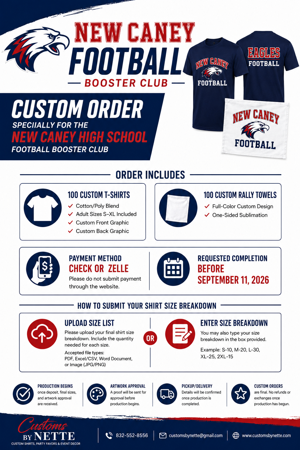 NEW CANEY FOOTBALL BOOSTER CLUB – CUSTOM ORDER